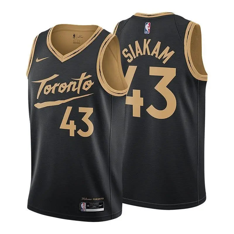 Men's Toronto Raptors Pascal Siakam Black 2021/22 Fast Break Replica Jersey - City Edition, featuring gold accents.